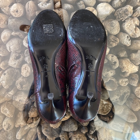 Longchamp python-embosed leather stiletto bootie in Bordeaux - Picture 5 of 8